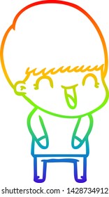 dibujo de una línea de gradiente de arco iris de un niño de caricatura feliz