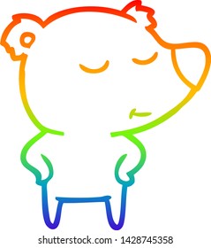 rainbow gradient line drawing of a happy cartoon bear