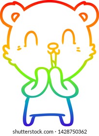 rainbow gradient line drawing of a happy cartoon polar bear