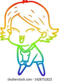 rainbow gradient line drawing of a happy cartoon girl