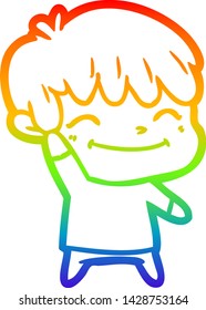 dibujo de una línea de gradiente de arco iris de un niño de caricatura feliz