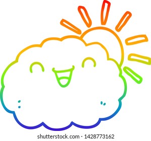 rainbow gradient line drawing of a happy cartoon cloud