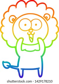 rainbow gradient line drawing of a happy cartoon lion