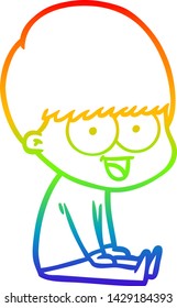 dibujo de una línea de gradiente de arco iris de un niño de caricatura feliz