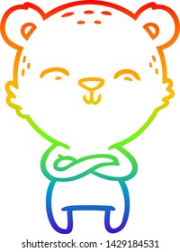 rainbow gradient line drawing of a happy confident cartoon bear