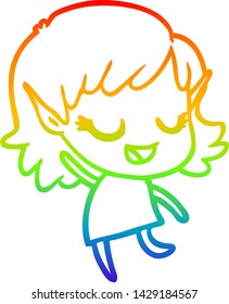 Regenbogen-Farbverlauf-Zeichnung eines glücklichen Cartoon-Elf-Mädchen