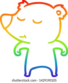 Regenbogen-Farbverlauf-Zeichnung eines glücklichen Cartoon-Bären