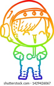 dibujo de una feliz chica del espacio de dibujos animados con gradiente arco iris