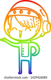 rainbow gradient line drawing of a happy cartoon space girl