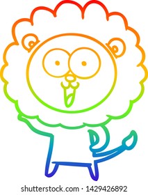 dibujo de una línea de gradiente de arco iris de un feliz león de caricatura