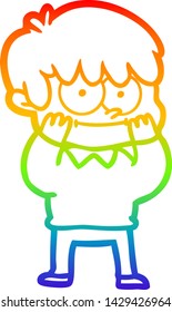 rainbow gradient line drawing of a happy cartoon man