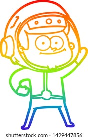 rainbow gradient line drawing of a happy astronaut cartoon