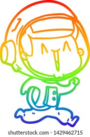 dibujo de una línea de gradiente de arco iris de un alegre astronauta de caricatura