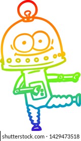 rainbow gradient line drawing of a happy carton robot with light bulb
