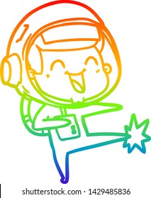dibujo de una línea de gradiente de arco iris de un alegre astronauta de caricatura