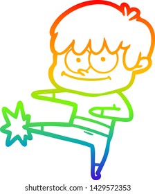dibujo de una línea de gradiente de arco iris de un hombre de caricatura feliz