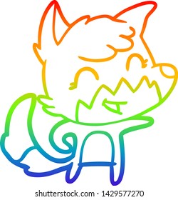 rainbow gradient line drawing of a happy cartoon fox