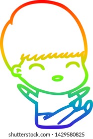 rainbow gradient line drawing of a happy cartoon boy
