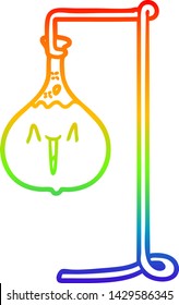 rainbow gradient line drawing of a happy cartoon science experiment