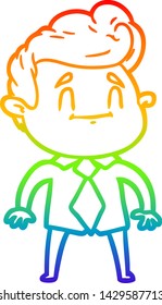 dibujo de un gradiente de arco iris de un hombre de dibujos animados feliz con ropa de oficina