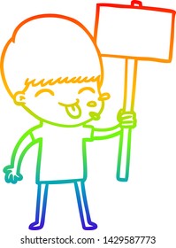 dibujo de una línea de gradiente de arco iris de un niño de caricatura feliz