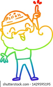 dibujo de línea de gradiente de arco iris de un hombre feliz con barba con gran idea