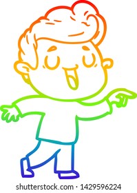 dibujo de una línea de gradiente de arco iris de un hombre de caricatura feliz