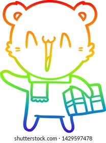 rainbow gradient line drawing of a happy polar bear cartoon