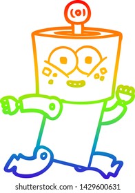 rainbow gradient line drawing of a happy cartoon robot