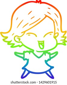 rainbow gradient line drawing of a happy cartoon girl