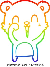 desenho de linha de gradiente do arco-íris de um urso de desenho animado feliz