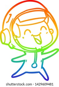 Regenbogengradientenzeichnung eines glücklichen Cartoon-Astronauten