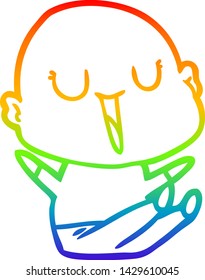 rainbow gradient line drawing of a happy cartoon bald man