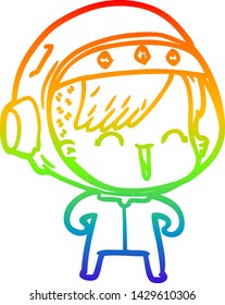 rainbow gradient line drawing of a happy cartoon space girl