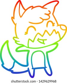 rainbow gradient line drawing of a happy cartoon fox