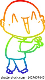 dibujo de una línea de gradiente de arco iris de un hombre calvo de dibujos animados