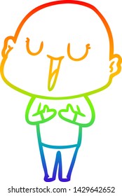 rainbow gradient line drawing of a happy cartoon bald man