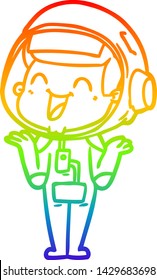 dibujo de una línea de gradiente de arco iris de un alegre astronauta de caricatura
