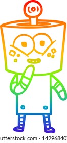 rainbow gradient line drawing of a happy cartoon robot giggling