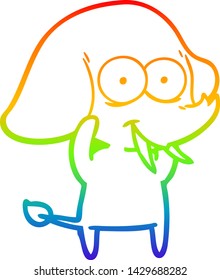 rainbow gradient line drawing of a happy cartoon elephant
