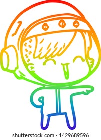 dibujo de una feliz chica del espacio de dibujos animados con gradiente arco iris