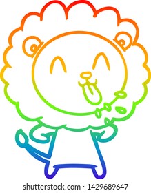 rainbow gradient line drawing of a happy cartoon lion