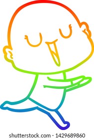 rainbow gradient line drawing of a happy cartoon bald man