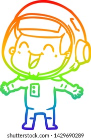 Regenbogengradientenzeichnung eines glücklichen Cartoon-Astronauten