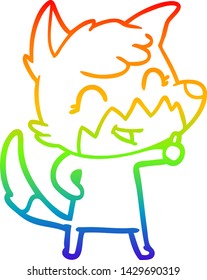 Regenbogen-Farbverlauf-Zeichnung eines glücklichen Cartoon-Fuchs
