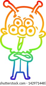 rainbow gradient line drawing of a happy cartoon alien