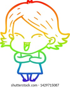 rainbow gradient line drawing of a happy cartoon girl