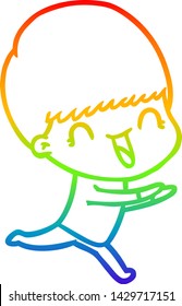 Regenbogen-Farbverlauf-Zeichnung eines glücklichen Cartoon-Jungen