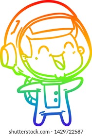 dibujo de una línea de gradiente de arco iris de un alegre astronauta de caricatura