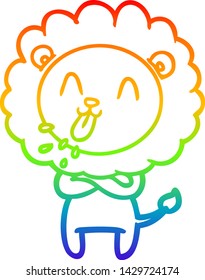 rainbow gradient line drawing of a happy cartoon lion